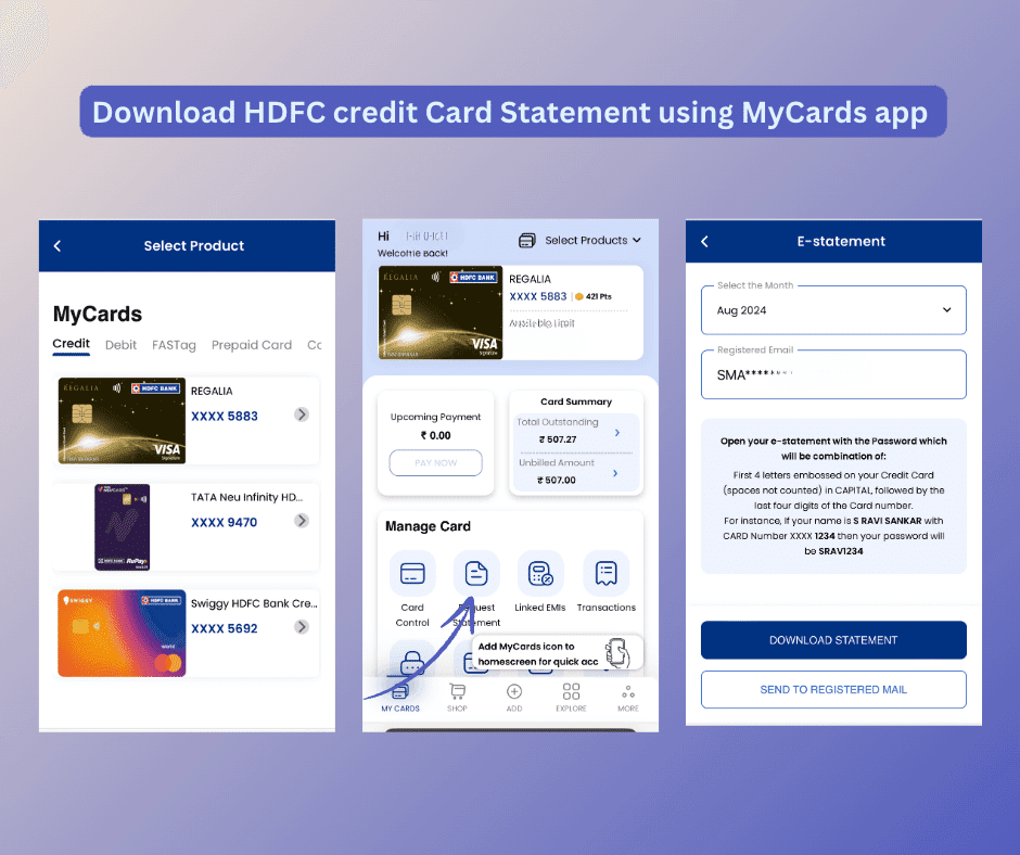 Download HDFC Credit Card Statement My Cards App