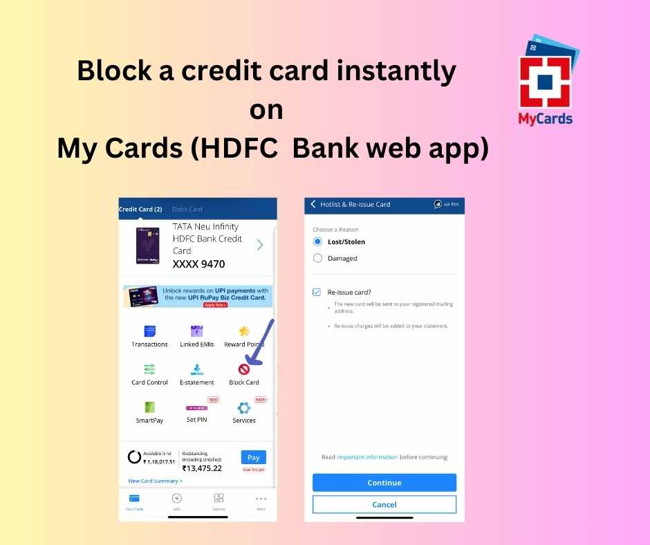 block hdfc credit card my cards app