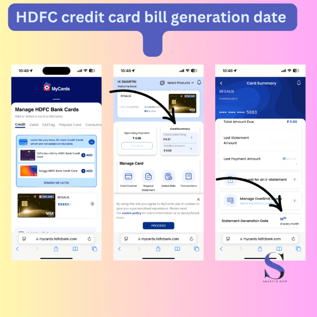 Find HDFC credit card bill generation date