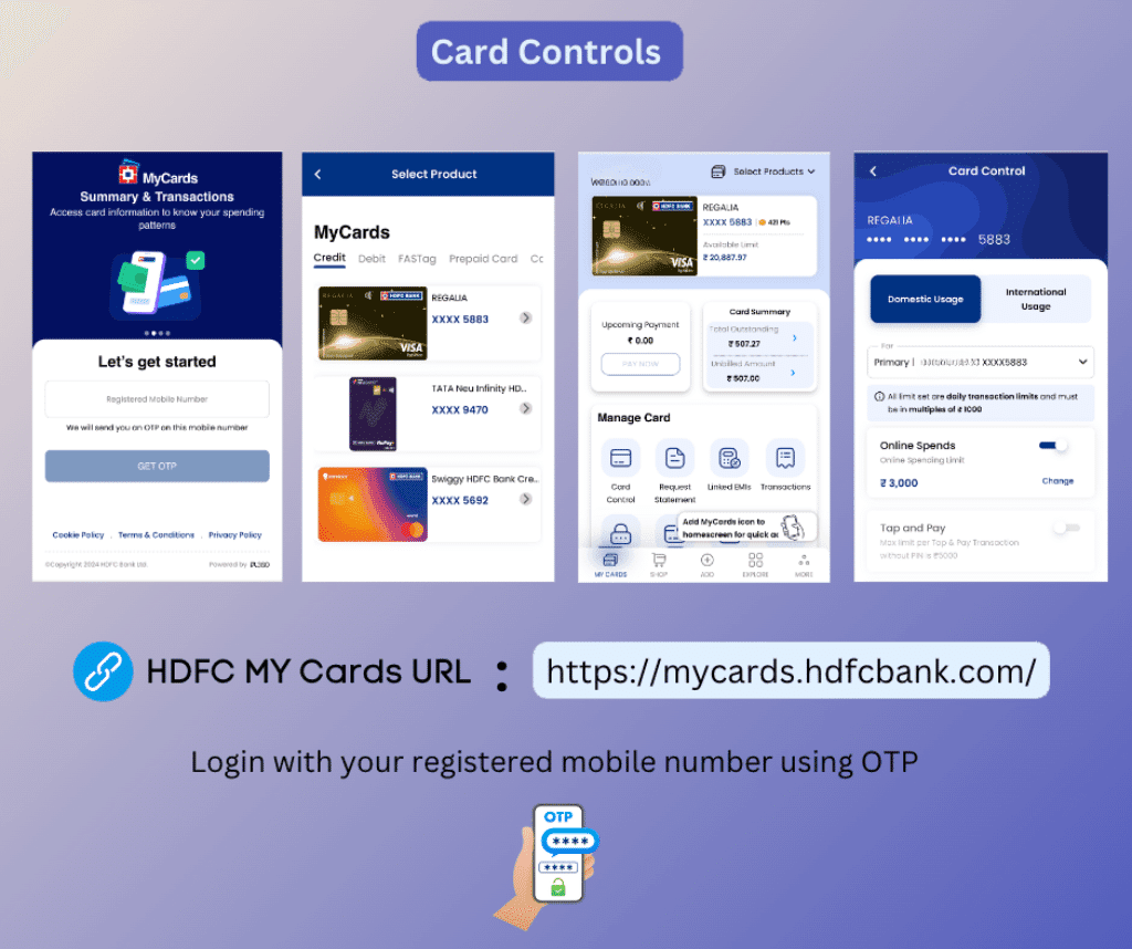 HDFCMycards login and card control settings